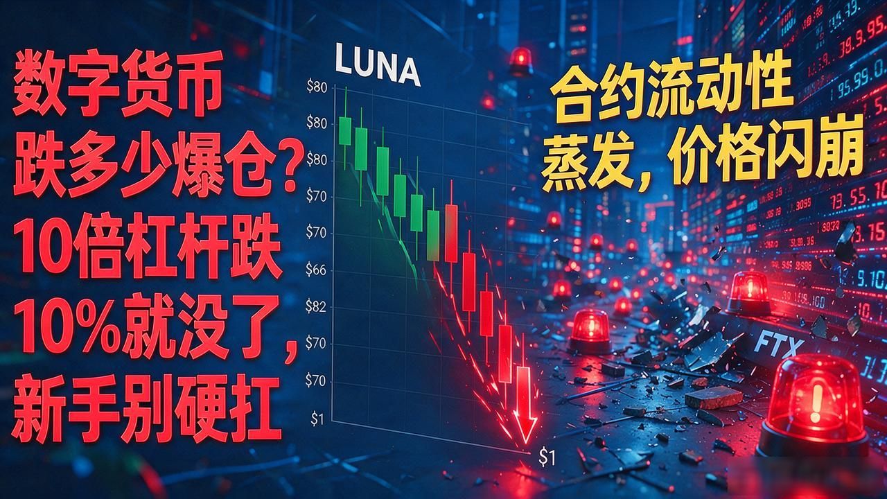 数字货币跌多少爆仓？10倍杠杆跌10%就没了，新手别硬扛