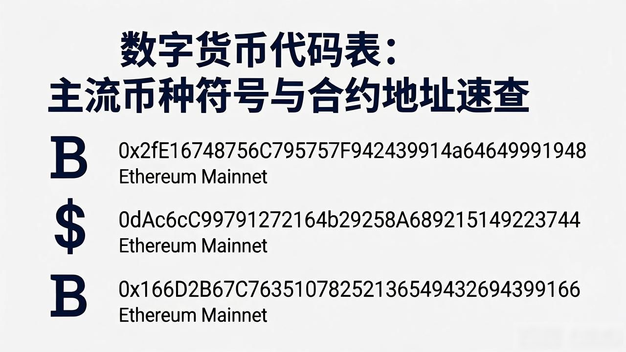 数字货币代码表：主流币种符号与合约地址速查